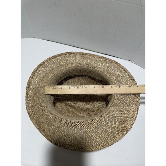 Straw Safari Wicker Hat Panama Unisex With Band Navy Written - Picture 7 of 7